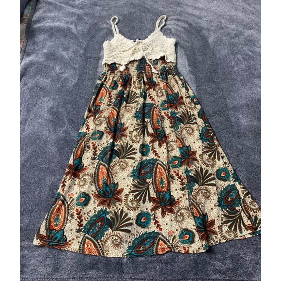 H & Z Fashion Dresses & Skirts - Boho Rustic Cottagecore Paisley Crochet Bodice Smocked Midi Summer‎ Dress